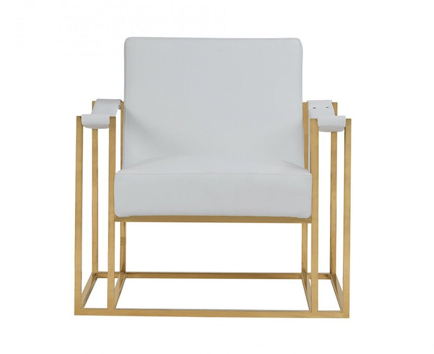 Faux Leather Lounge Chair - White / Gold