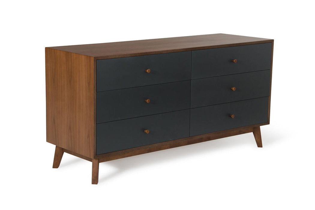 Wooden Six Drawer Double Dresser - Brown