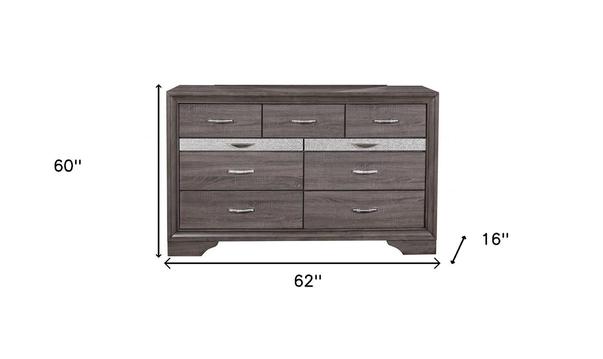 Wood Nine Drawer Double Dresser - Gray