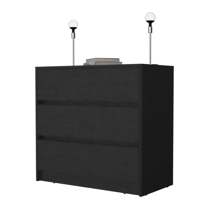 Manufactured Wood Three Drawer No Handles Dresser - Black