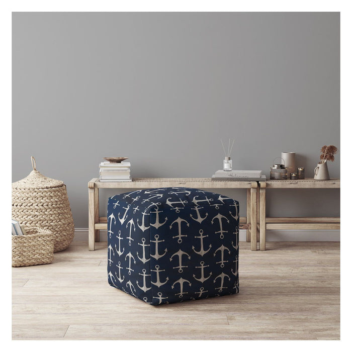 Twill Anchor Pouf Cover - Blue