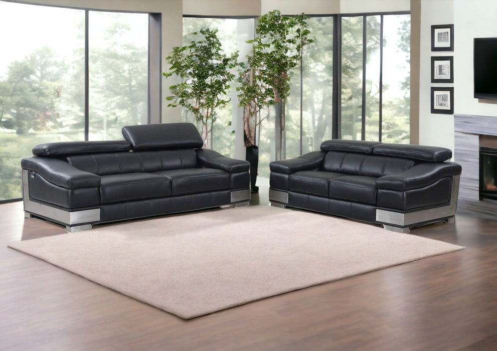 2 Piece Indoor Italian Leather Five Person Seating Set - Black