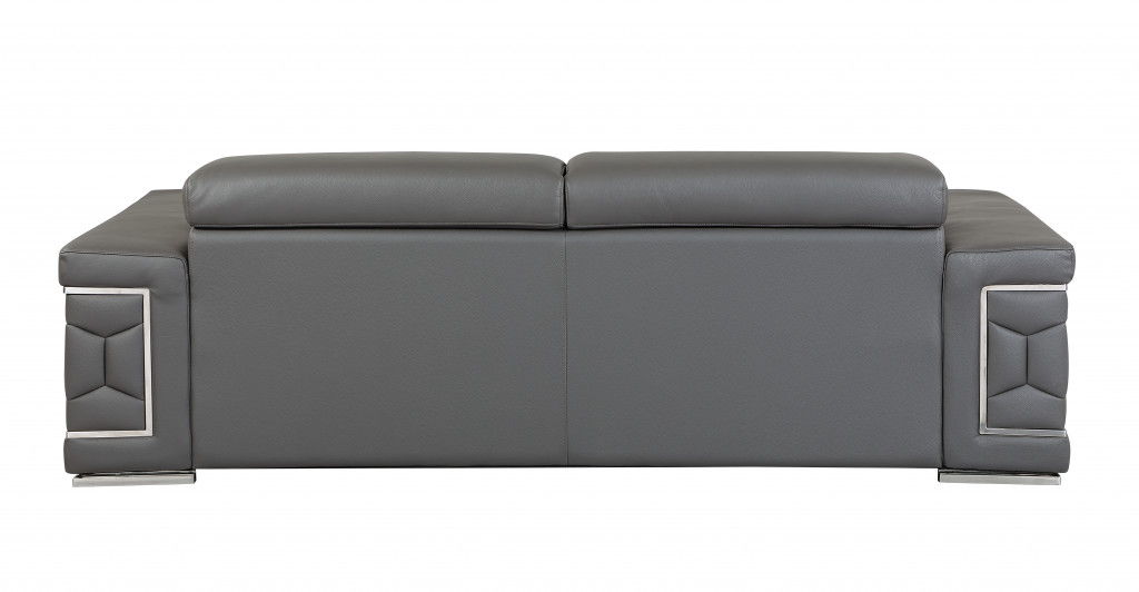 Sofa Italian Leather With Silver Legs - Gray