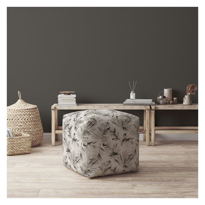 Cotton Floral Pouf Cover - Beige