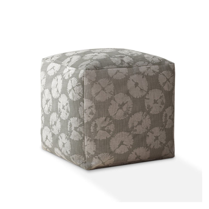 Canvas Floral Pouf Ottoman - Gray