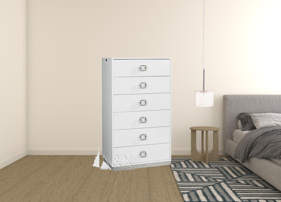 Solid Wood Stainless Steel Six Drawer Chest - White