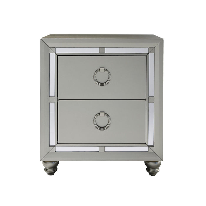 Champagne Tone Nightstand With 2 Drawer Mirror Trim Accent - Silver