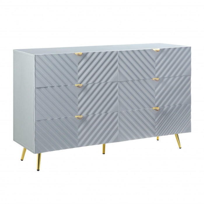 Six Drawer Double Dresser - Gray