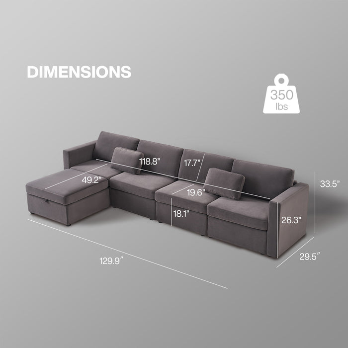 Modern Velvet Modular Sectional Sofa, Convertible Sofa Set With Pillows, Oversized Sectional Couches With Storage Ottomans For Living Room, Loft, Apartment, Office