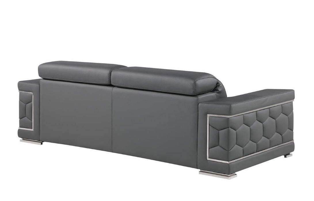 Leather Sofa With Silver Legs - Gray