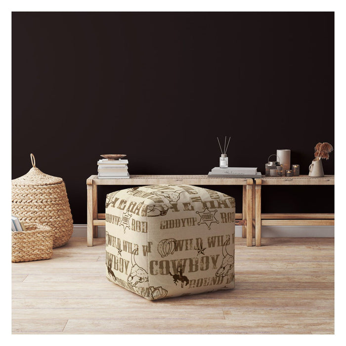 Cotton Cowboy Pouf Cover - Brown