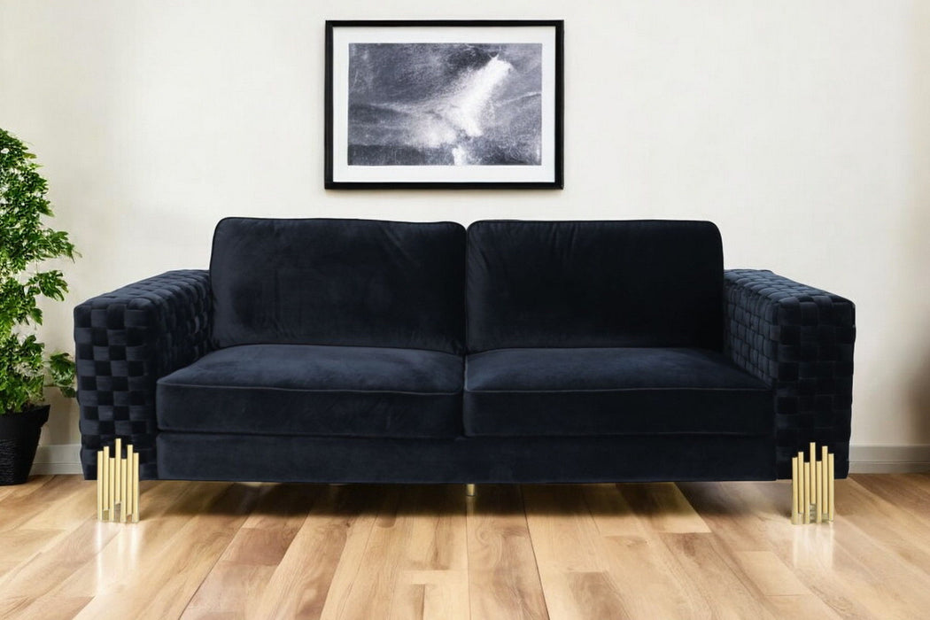 Velvet Sofa With Gold Legs - Black