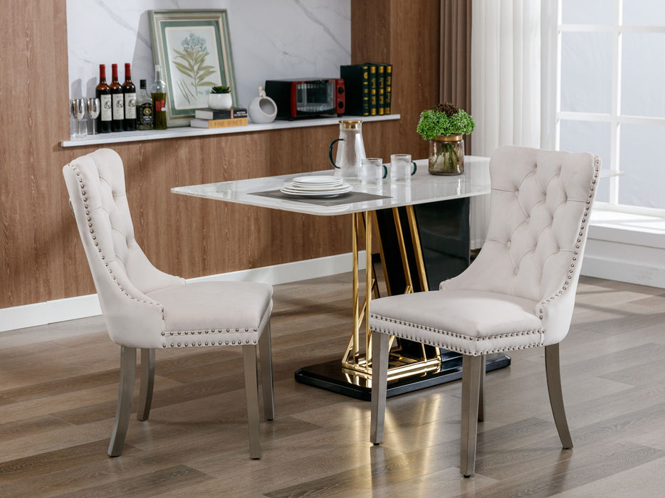 Nikki - Modern, High-End Tufted Solid Wood Contemporary Velvet Upholstered Dining Chair With Chrome Stainless Steel Plating Legs, Nailhead Trim (Set of 2)