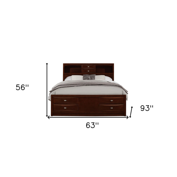 Solid Wood Queen Eight Drawers Bed - Merlot