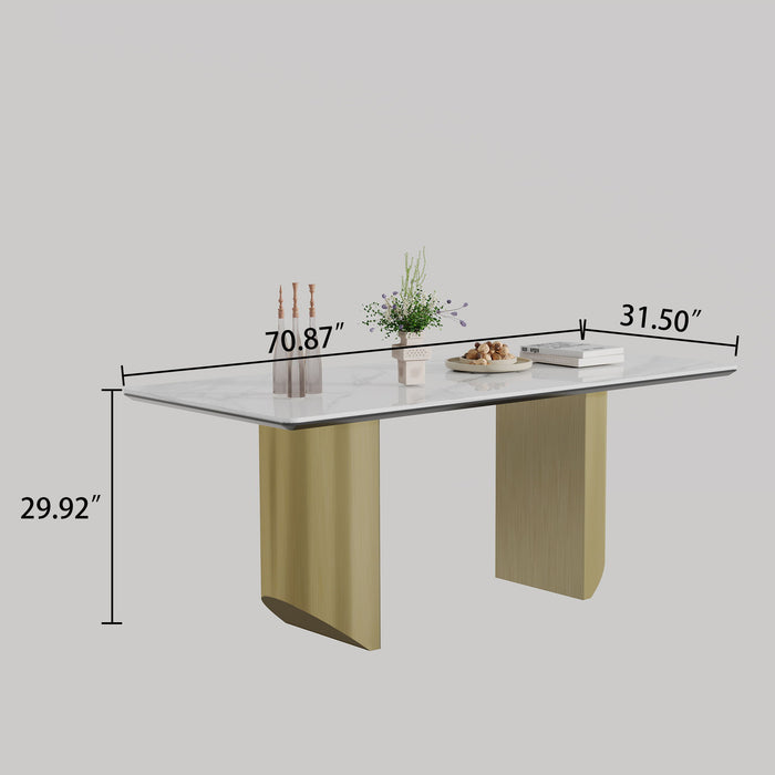 Sintered Stone Composite Tempered Glass Top Dining Table With Stainless Steel Base