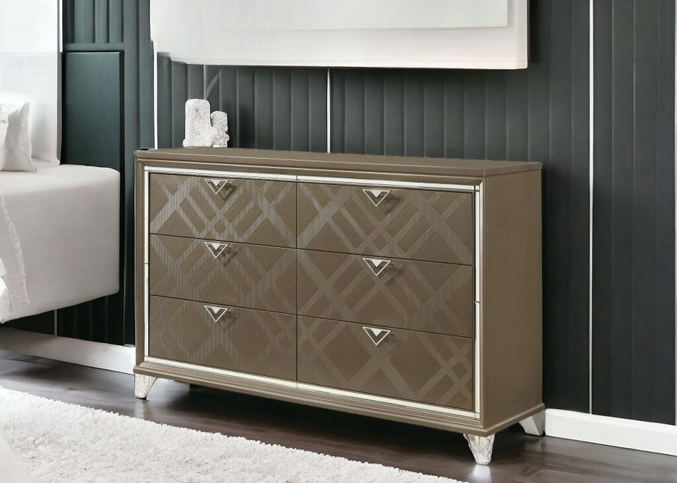 Solid Wood Six Drawer Double Dresser - Champagne