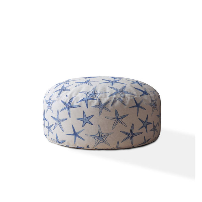 Canvas Round Abstract Pouf Cover - Blue / White