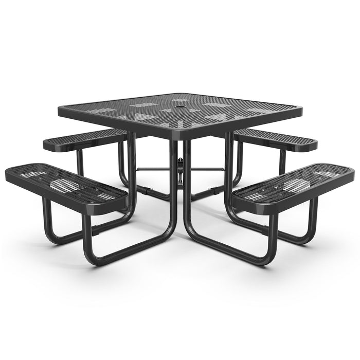 Square Outdoor Steel Picnic Table With Umbrella Pole - Black