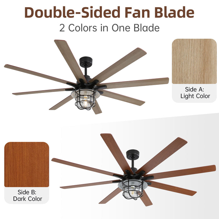 Modern Ceiling Fan With 6 Speed Wind 8 Blades Remote Control Reversible DC Motor With Light - Black