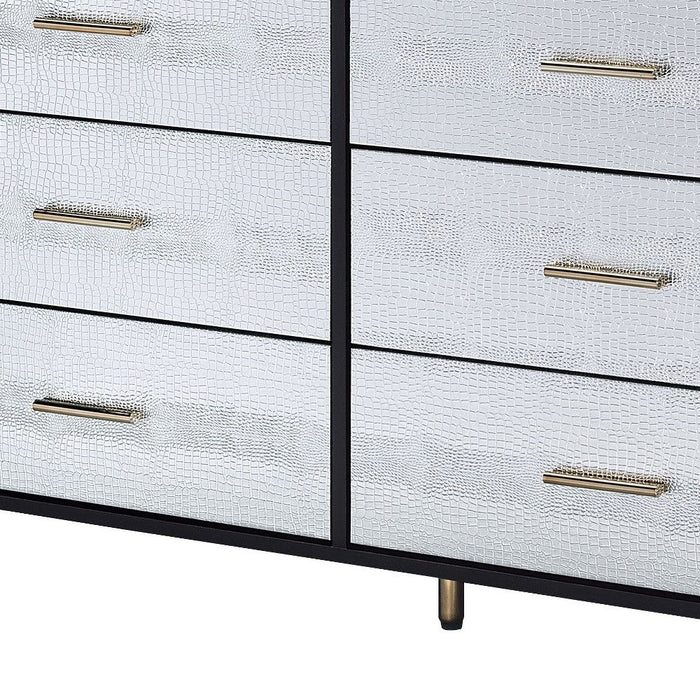 Silver And Gold Faux Croc Design Six Drawer Double Dresser - Black