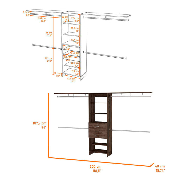 Three Drawer Combo Dresser - Dark Brown