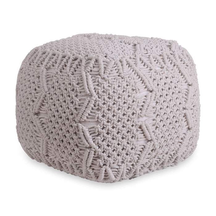 Cotton Blend Pouf Ottoman - White