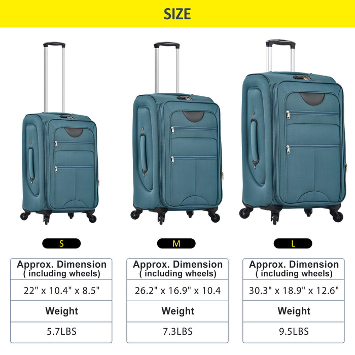 Softside Luggage Expandable 3 Piece Set Suitcase Upright Spinner Softshell Lightweight Luggage Travel Set