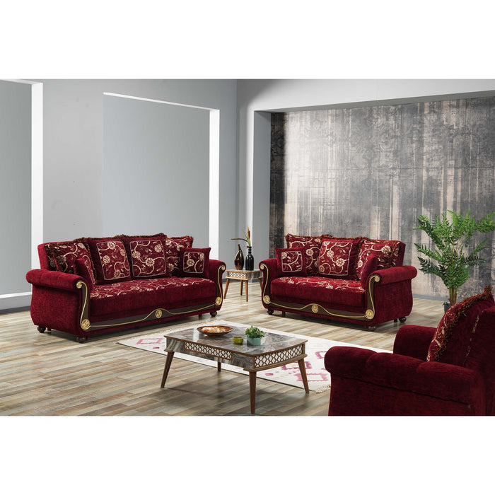 Chenille Futon Convertible Sleeper Love Seat With Storage - Burgundy Dark Brown