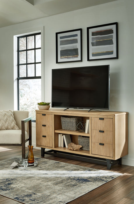 Freslowe - Light Brown / Black - LG TV Stand w/Fireplace Option