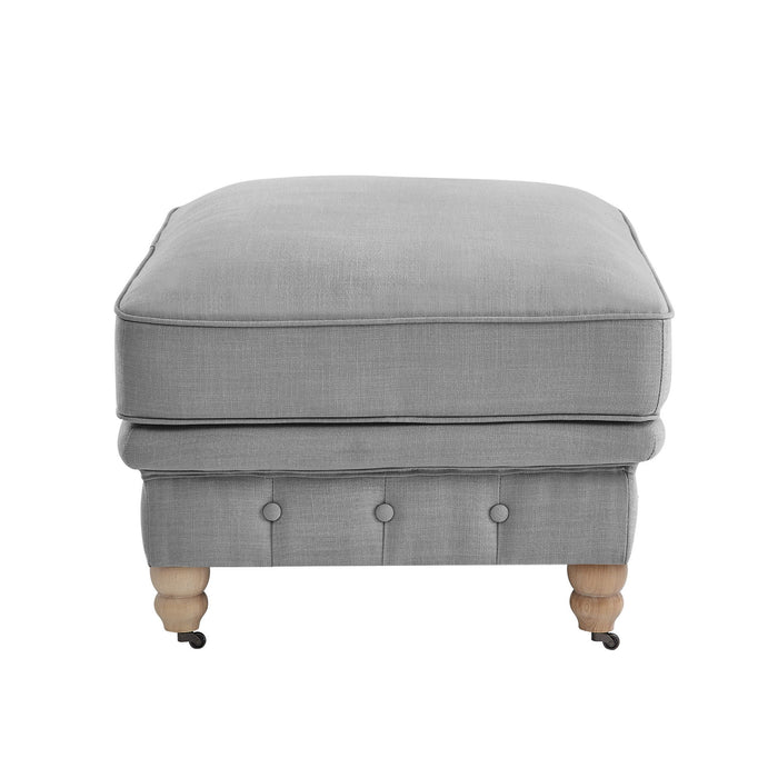 Linen Rolling Tufted Cocktail Ottoman - Light Gray / Natural