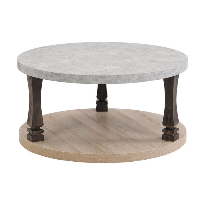 Mid-Century 2 Tier Round Coffee Table With Storage Shelf - Gray