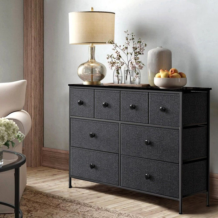 Eight Drawer Fabric Dresser - Black / Gray