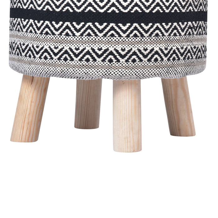 Cotton And Natural Round Chevron Ottoman - Black / White