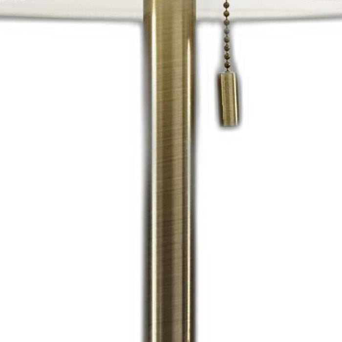 Antiqued Brass Metal Cylinder Table Lamp With Off Drum Shade - White