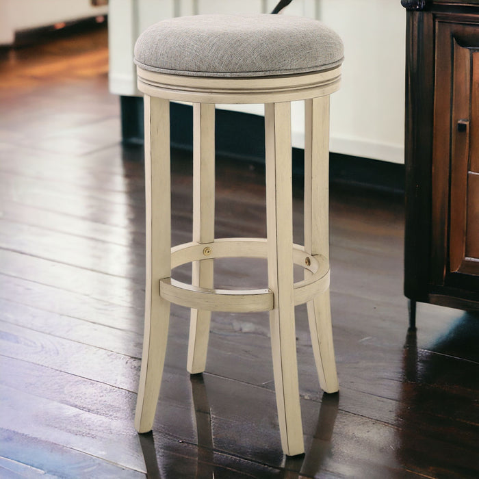 Solid Wood Swivel Backless Bar Height Bar Chair - Gray / Ivory