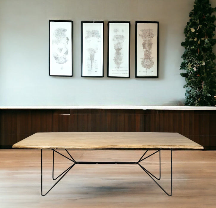 Solid Wood And Metal Dining Table - Brown / Black