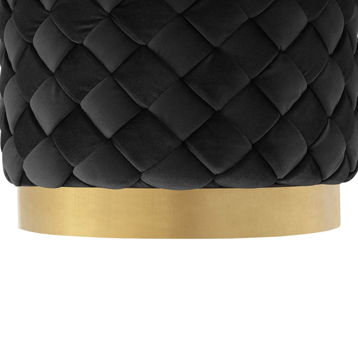 Velvet Round Ottoman - Black / Gold