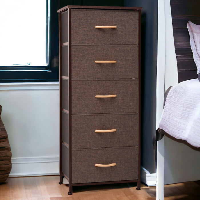 Steel And Fabric Five Drawer Chest - Brown