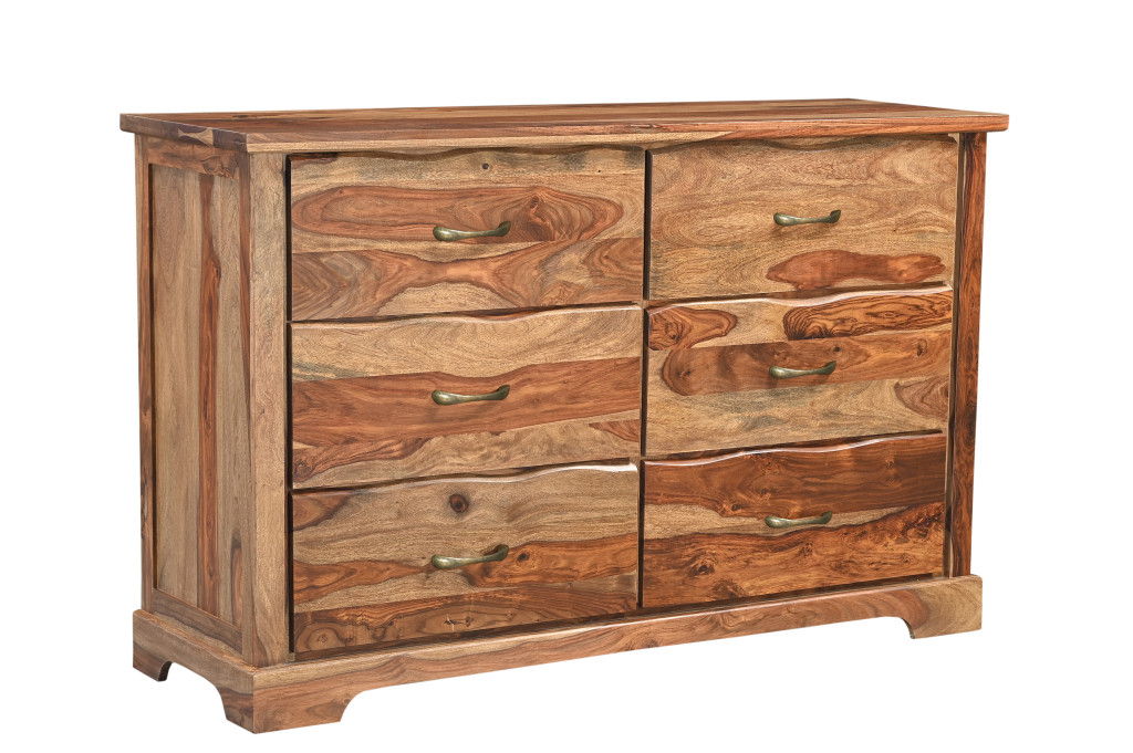 Solid Wood Live Edge Six Drawer Double Dresser - Brown