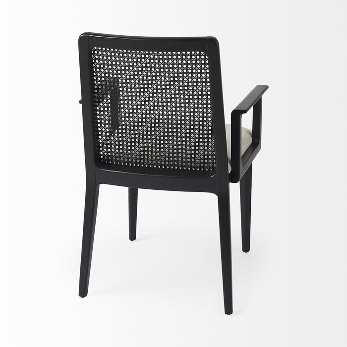 Uholstery And Cane Dining Armchair - Black / Cream