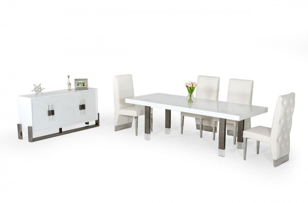 Metal Rectangular And Stainless Steel Dining Table - White / Gun