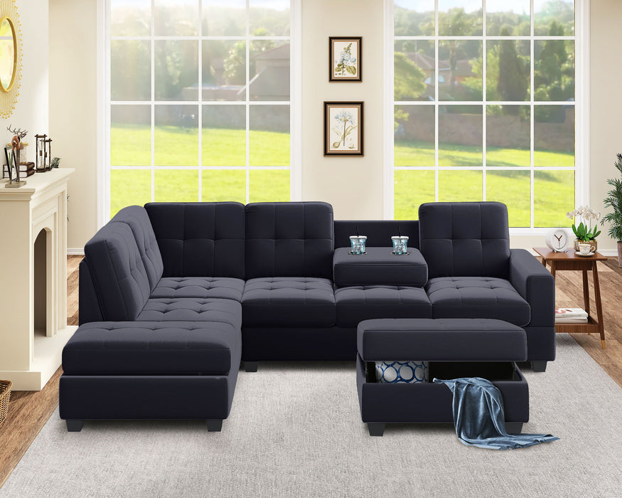 Modern Sectional Sofa With Reversible Chaise, L Shaped Couch Set With Storage Ottoman And Two Cup Holders For Living Room