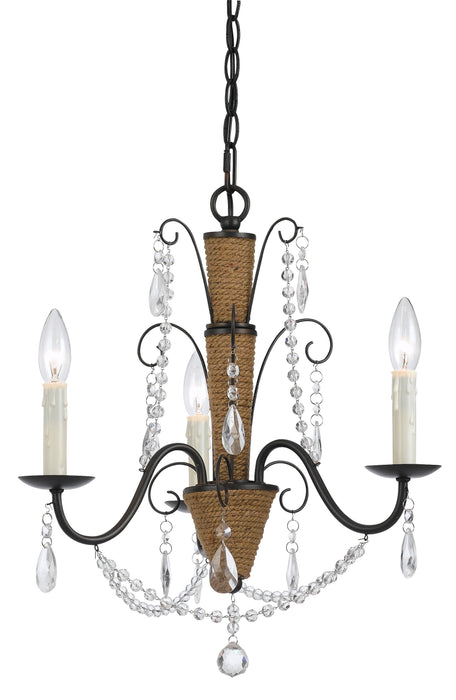 Antigo - 24.25" Height Metal Chandelier - Rattan & Crystal