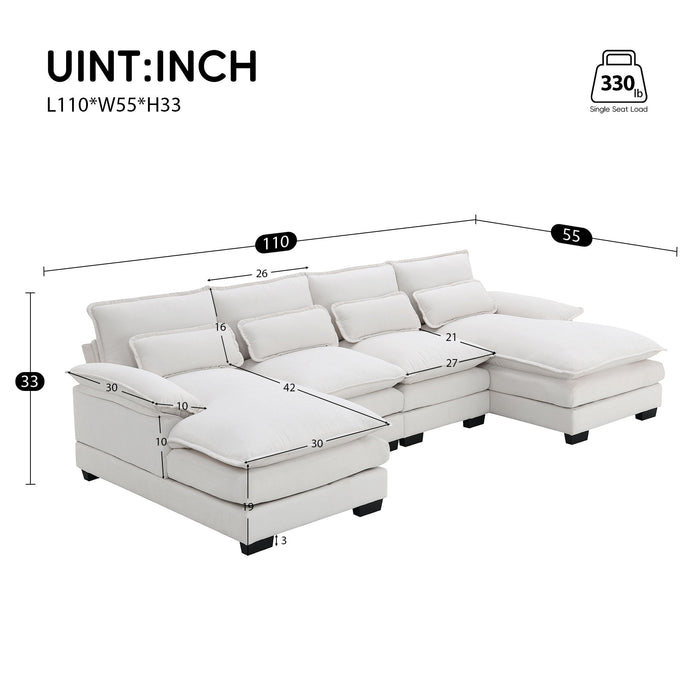 Modern U-Shaped Sectional Sofa With Waist Pillows, 6 Seat Upholstered Symmetrical Sofa Furniture, Sleeper Sofa Couch With Chaise Lounge For Living Room