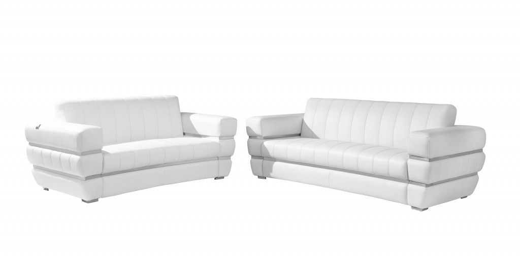 2 Piece Indoor Italian Leather Seating Set Five Person - White