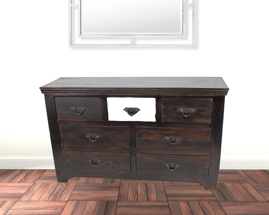 Wood Seven Drawer Triple Dresser - Brown