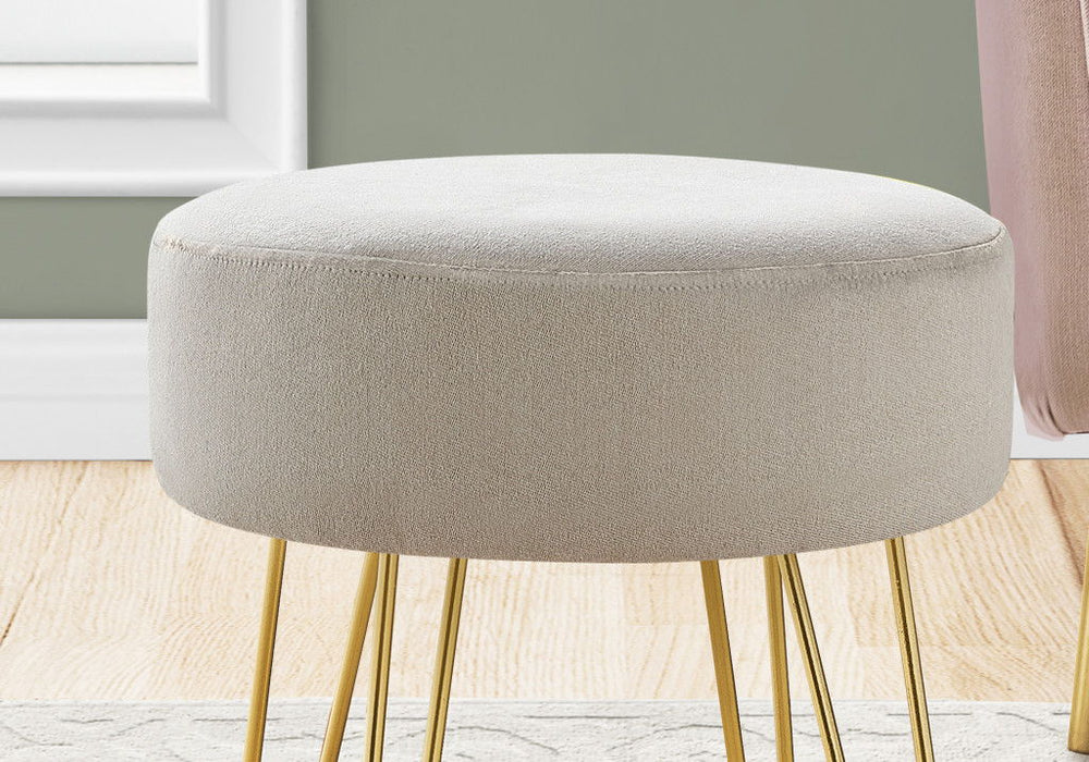 Velvet Round Ottoman - Beige / Gold