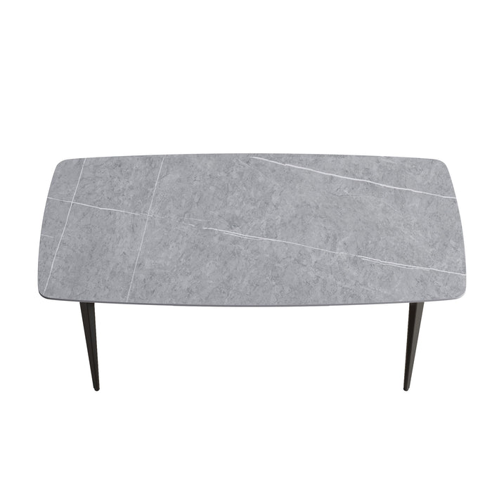 70.87" Modern Artificial Stone Curved Black Metal Leg Dining Table, Can Accommodate 6-8 People - Gray