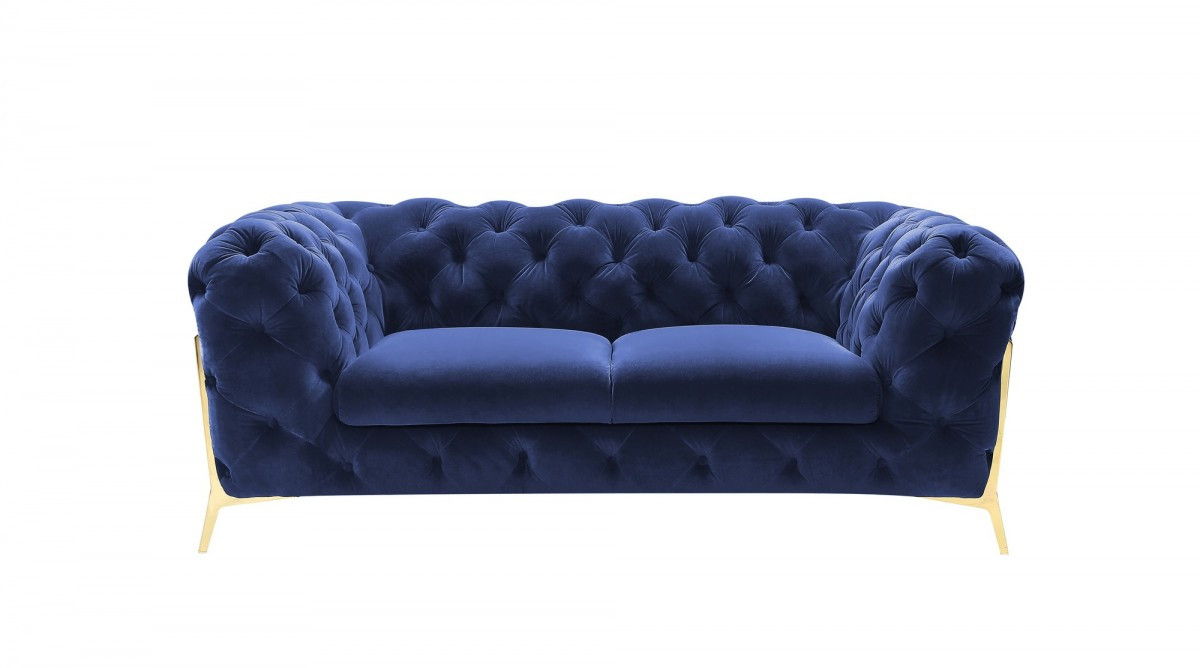 Glam Velvet And Gold Loveseat - Blue