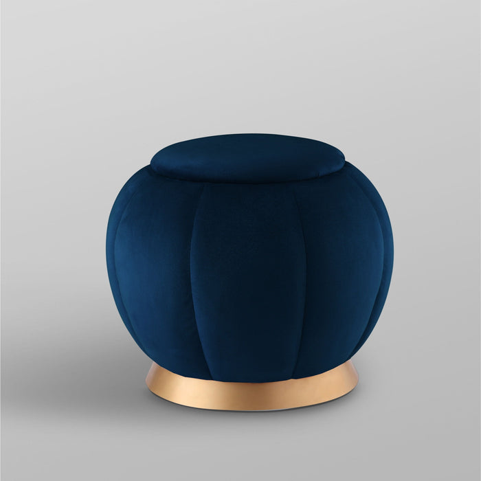 Velvet Ottoman Round - Navy Blue / Gold